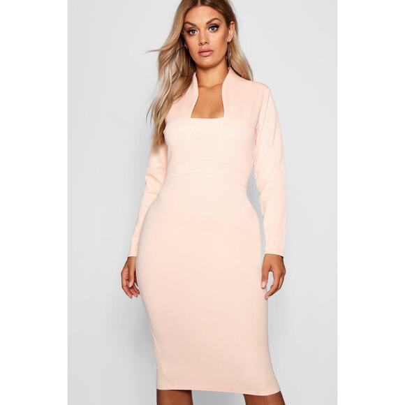 Boohoo Plus Dresses & Skirts - Elegant Peach Long Sleeve Dress